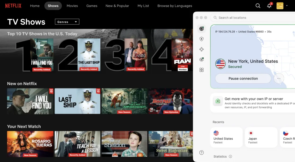 American Netflix US library loaded while connected to a VPN from abroad