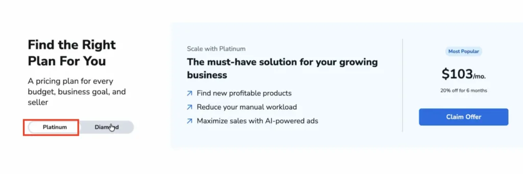 Helium 10 plan pricing shown on the Helium 10 site in 2026.