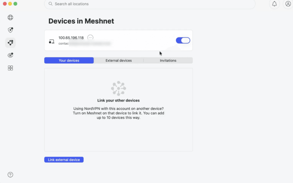 NordVPN Meshnet screen for building a private network with friends for gaming.