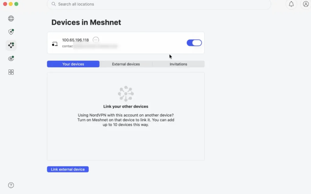NordVPN Meshnet screen for building a private network with friends for gaming.