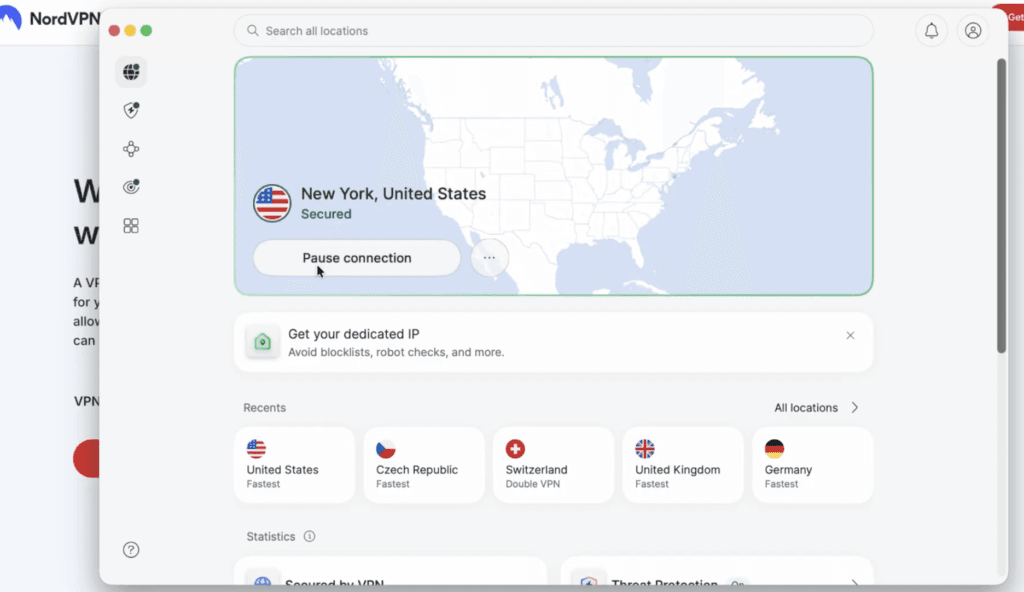 NordVPN app connected to a United States server to watch American Netflix from abroad