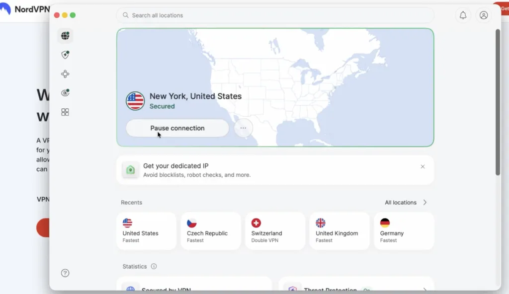 NordVPN app connected to a United States server to watch American Netflix from abroad